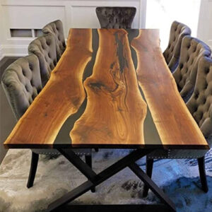 Black Epoxy Table Top With Wooden Handmade Farmhouse Furniture